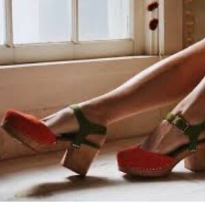 Charlotte Stone Maud Shoe Clog Orange and Green Women's Platform 9